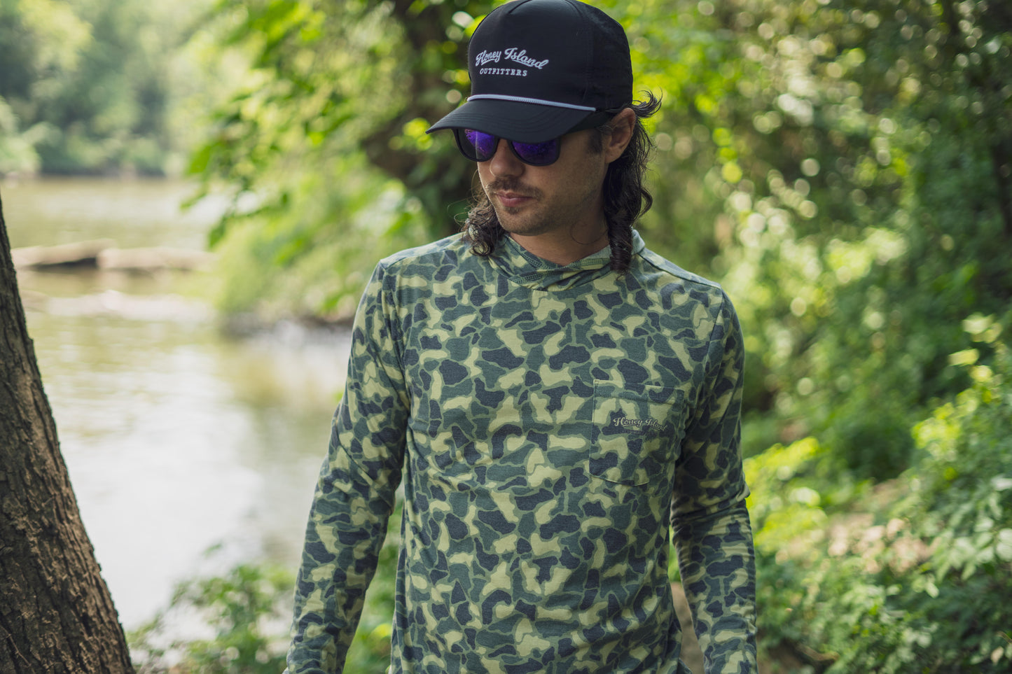 Swamp Camo UPF-50 Hooded Fishing Shirt