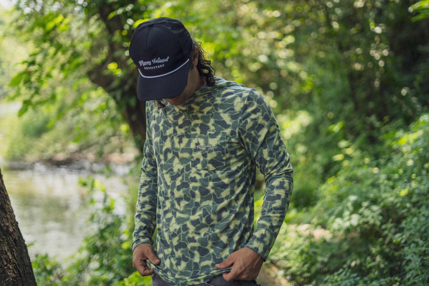 Swamp Camo UPF-50 Hooded Fishing Shirt